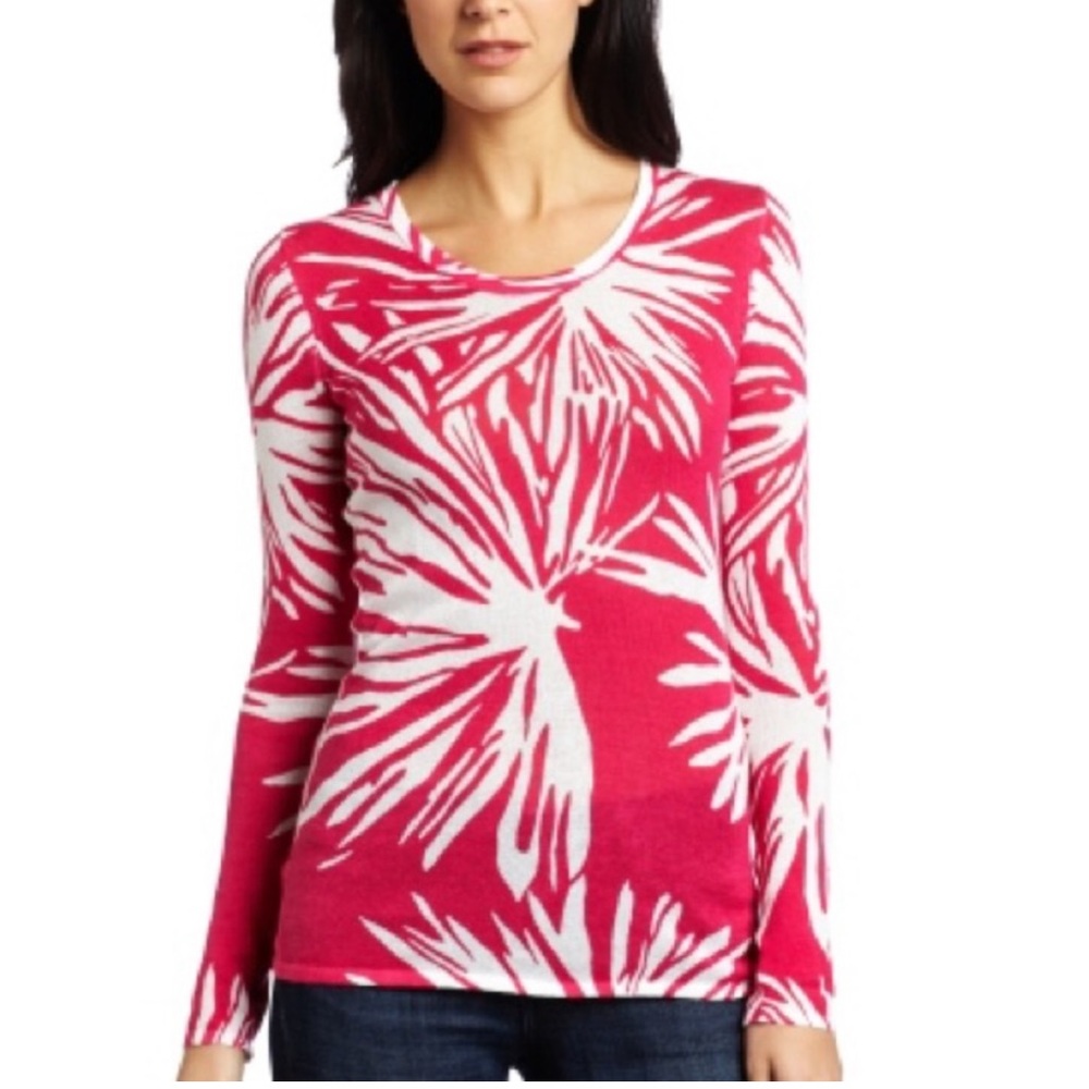 Lilly Pulitzer Lunden Sweater Top Lightweight Pink White Sz M
